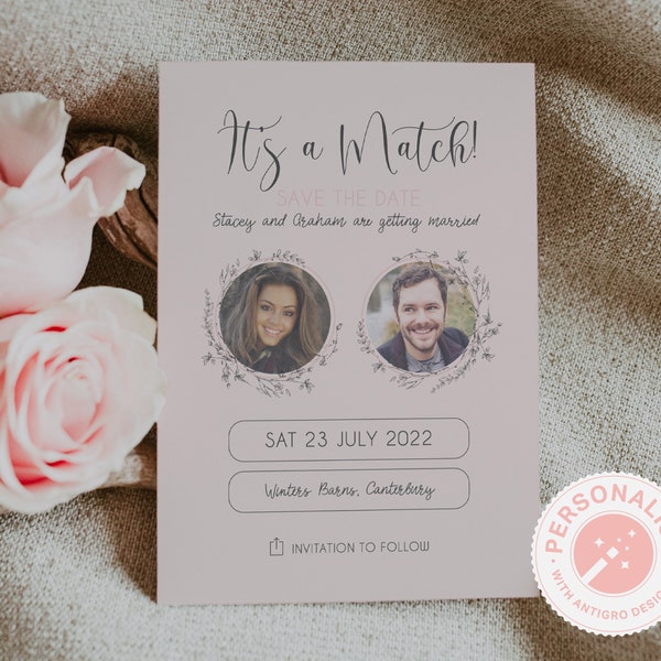 Tinder Save the Date Card, Wedding Save the Dates, Its a match save the date, Photo Save the Date, Funny, Quirky, Blush, We Swiped right