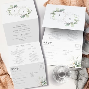 Elegant Eucalyptus Wedding Invitation, Eucalyptus Wedding Invitations, Sage Wedding Invites, Greenery Tri Fold Invite, RSVP, Timeline