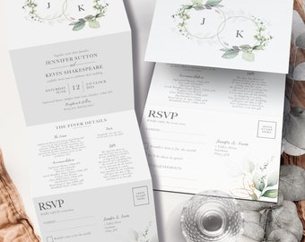 Elegant Eucalyptus Wedding Invitation, Eucalyptus Wedding Invitations, Sage Wedding Invites, Greenery Tri Fold Invite, RSVP, Timeline