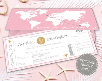 World Map Boarding Pass Wedding Invitation: Destination Wedding Wallet