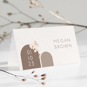 Marque-places bohèmes arqués pour mariage, marque-places bohèmes pour mariage, cartes de table de mariage, cadre de table de mariage simple, cartes tente minimaliste