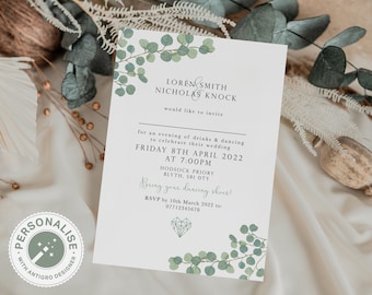 EUCALYPTUS Wedding Invitation, Foliage Wedding Invitations, Sage Green Wedding Invites, Green Wedding Invite, Evening, Reception