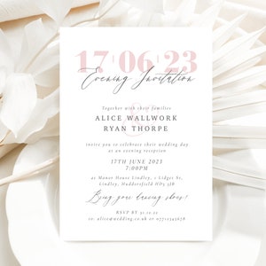 Simple Wedding Invitation, Blush Minimalist Wedding Invitations, Modern Wedding Invites, Wedding Invitations Evening Reception, Any Colour