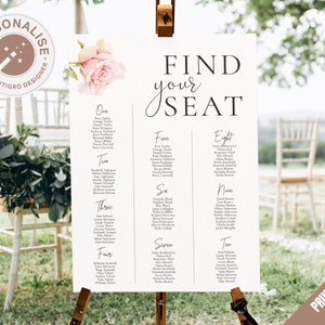 Floral Wedding Seating Chart, Find your Seat Table Plan Sign, Wedding Table Plan, Wedding Chart, Large, Printed