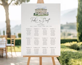 Elegant Venue Sketch Wedding Table Plan Sign | Custom Seating Chart | Any Venue | Printed |  Large