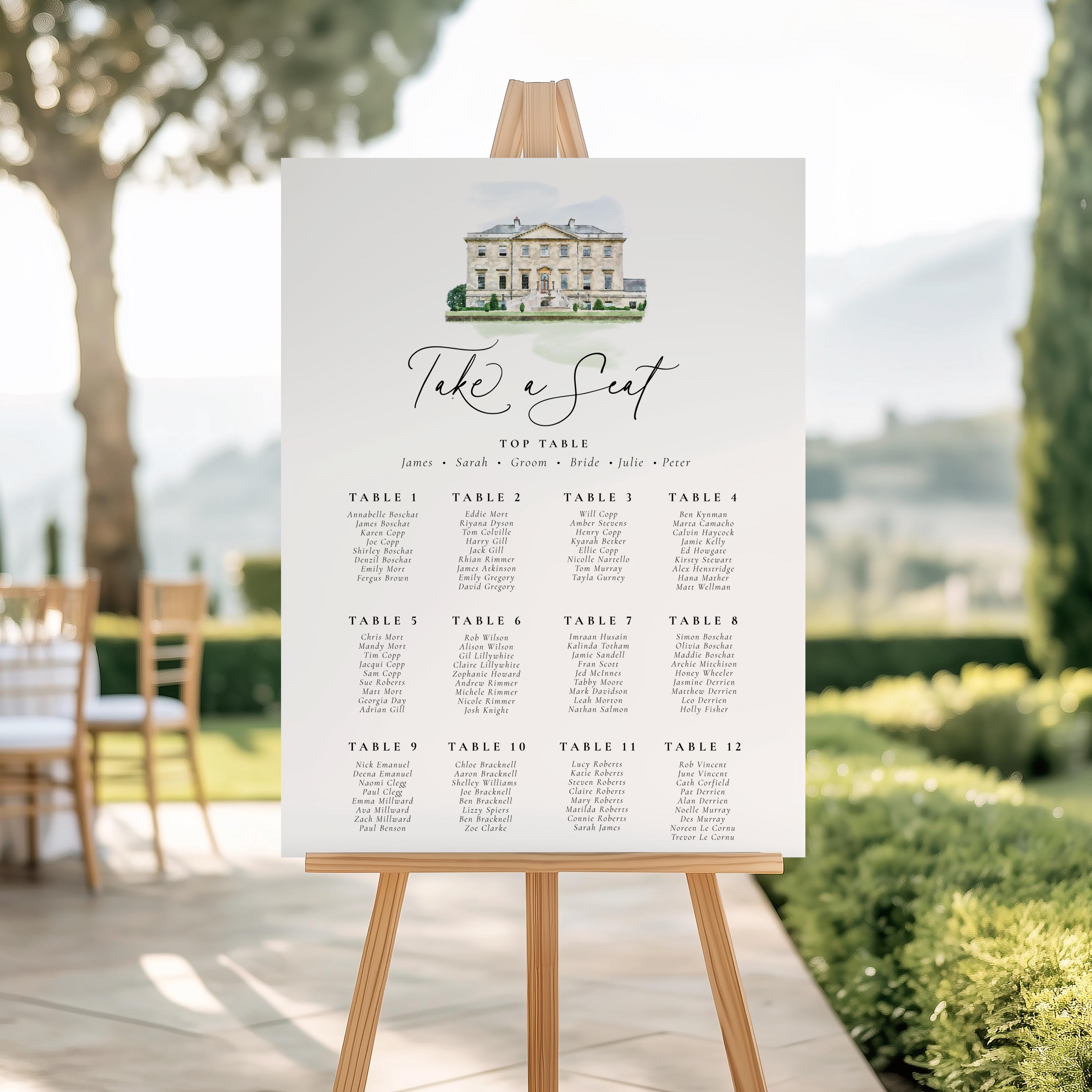 Round Table Plan Sign Elegant Venue Sketch Wedding Table Plan Sign | Custom Seating Chart ...