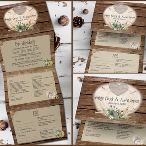 Rustic Wedding Invitation, Woodland Wedding Invitations, Barn Wedding Invite Set, Tri Fold Invites with RSVP and Envelopes