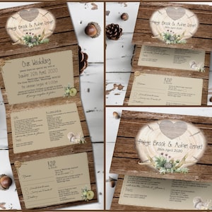 Rustic Wedding Invitation, Woodland Wedding Invitations, Barn Wedding Invite Set, Tri Fold Invites with RSVP and Envelopes