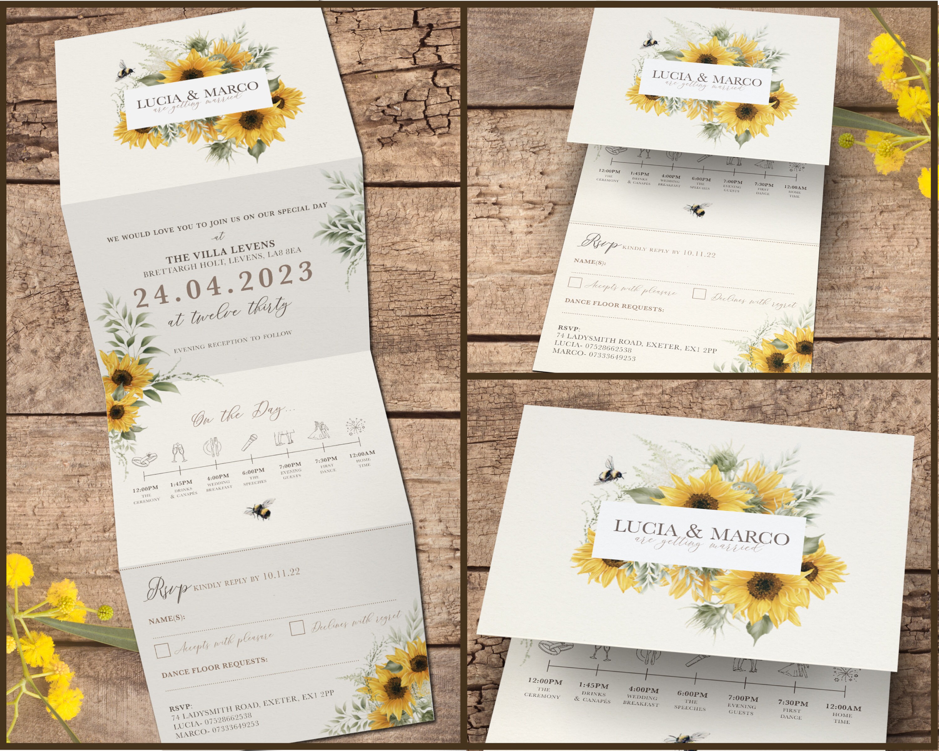 Rustic Sunflower Acrylic Wedding Invitations CA043