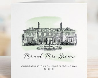 Congratulations on Your Wedding Day Card with Personalised Venue Sketch • Anniversary Card For Couple