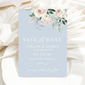 Dusty Blue Floral Save the Date, Wedding Save The Date Card, Cheap Save the Date