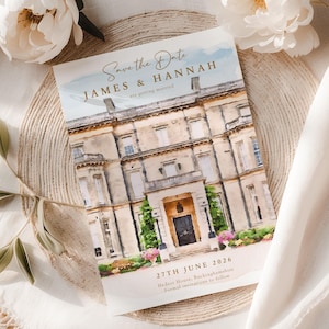 Custom Watercolour Wedding Save the Date Card, Personalised Venue Sketch, Digital Illustration from Your Photo