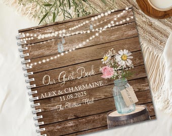 Rustic Wedding Guest Book • Wood Effect Floral Album • Scrapbook Bride and Groom • Keepsake Guestbook