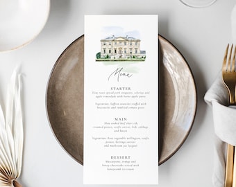 Simple Venue Painting Wedding Menu • Elegant Venue Sketch