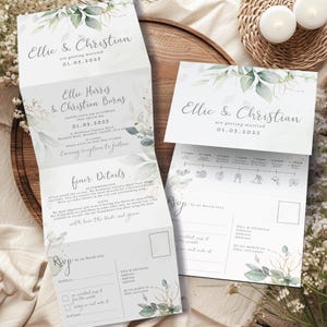 Eucalyptus Wedding Invitations, Gold Leaf Wedding Invitation, Greenery Wedding Invites, Sage Wedding Invite, with Timeline and RSVP