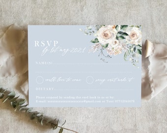 Carte RSVP mariage bleu poussiéreux, carte réponse mariage, carte réponse, carte RSVP, réponse d'un invité, carte choix de menu, cartes RSVP assorties floral