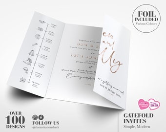 Rose Gold Foil Wedding Invitation, Luxury Gatefold Wedding Invites, Folded Wedding Invite, Timeline Wedding Invitation, Invitations Wedding