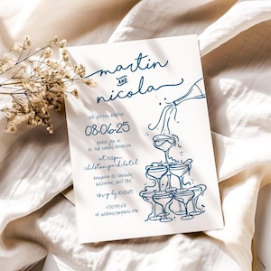 GEDRUCKTE Hand gezeichnete Hochzeitseinladung, Gekritzel-Abend-Einladung, Hochzeitseinladungen im französischen Stil, Tag oder Abend, jede Farbe