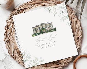 Olive Venue Sketch Wedding Guest Book • Eucalyptus Illustration Album Keepsake