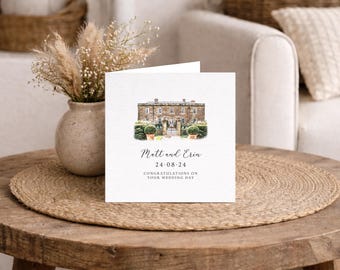 Personalised Venue Sketch Wedding Card • Watercolour Anniversary Keepsake • Gift for Bride and Groom