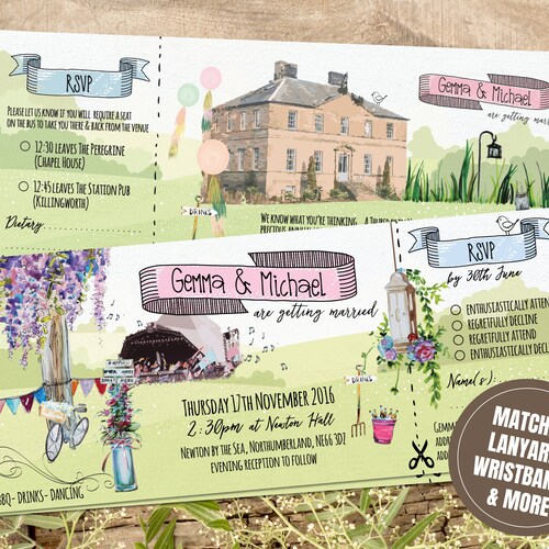 Personalised Garden Venue Sketch Wedding Festival Invitation