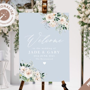 Dusty Blue Wedding Welcome Sign, Dusky Blue Welcome Wedding Signs, Floral Wedding Welcome