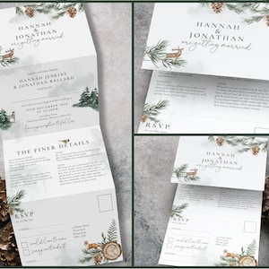Rustikale Winterhochzeitseinladung, Rustikale Hochzeitseinladungen, Weihnachtshochzeit Lädt ein, Greenery-Hochzeits-Einladungsset, Tannenzapfen