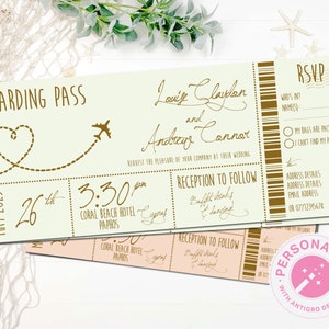 Destination Wedding Invitations Boarding Pass Wedding Invitation Beach Wedding Invite Travel Wedding Invites Abroad Wedding Ticket 画像 1