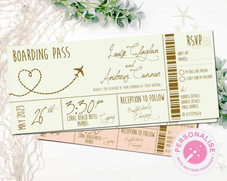 Destination Wedding Invitations Boarding Pass Wedding Invitation Beach Wedding Invite Travel Wedding Invites Abroad Wedding Ticket image 1