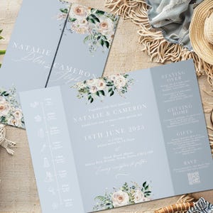 Staubige Blaue Hochzeitseinladungen, Blaue Blumenhochzeitseinladungen, Elegante Hochzeit Briefpapier Set, Personalisierte Hochzeitseinladungen Mit QR-Code