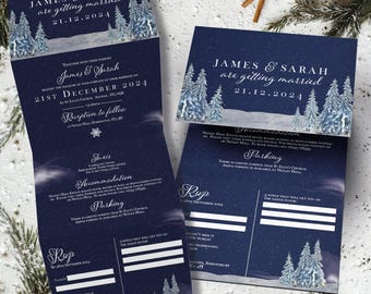 Invitación de boda navideña con un encantador diseño tríptico de la Marina de Guerra.