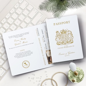 Gold Passport Wedding Invitation, Destination Wedding Invitations, Boarding Pass, Travel Wedding, Plane Ticket Invite