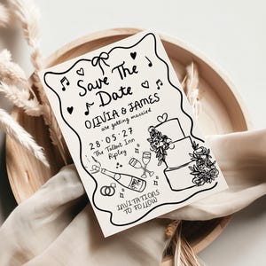 Hand Drawn Scribble Save the Date Wedding Cards • Doodle Save the Dates • Personalised in Any Colour