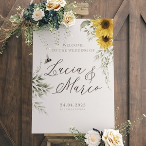 Cartello di benvenuto per matrimonio con girasole, grande, stampato