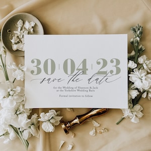 Salie-save-the-date, bruiloft-save-the-date, eenvoudige save-the-date-kaarten, minimalistische bruiloft-save-the-date-kaarten