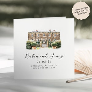 Veranstaltungsort Skizze Hochzeitskarte, Glückwünsche zu Ihrer Hochzeitstag Karte, Hochzeitsjubiläum Karte, personalisierte Veranstaltungsort Malerei, Aquarell