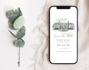 Digital Venue Sketch Save the Date, E-vite Venue Illustration Save the Dates, Phone Save the Date with Wedding Venue, Digital Download