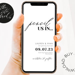 Pencil Us In Save The Date Digital, Simple Save the Date Digital Download, Smartphone, Minimalist Save the Date Digital Template, Editable