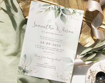 Gold Leaf Wedding Invitation, Evening Reception Invite, Eucalyptus Wedding Invites, Foliage Wedding Invitations, Sage Green, Greenery