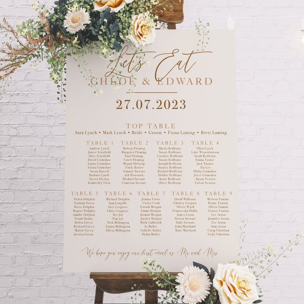 Simple Boho Wedding Table Plan, Minimalist Wedding Seating Plan, Rust Table Plan Wedding, Printed and Personalised