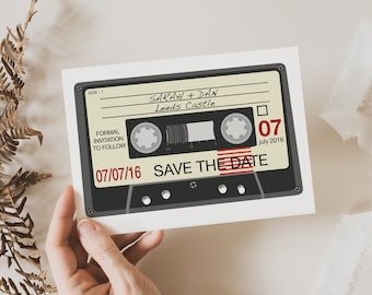 Retro Wedding Save the Dates, Retro Save the Date, Wedding Invitation, Cassette Tape Save the Date Postcard, Unique Save the Date