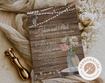 Rustic Barn Wedding Invitation, Rustic Wedding Invitations, Boho Wedding Invites, Evening Reception, Wood