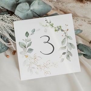 Gold Leaf Wedding Table Numbers, Eucalyptus Table Numbers Wedding, Sage Table Names Wedding, Wedding Decor