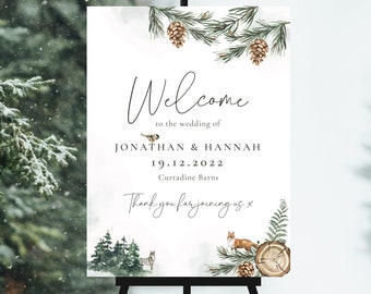 Winter Wedding Welcome Sign: Pine Cone Christmas Party Decor