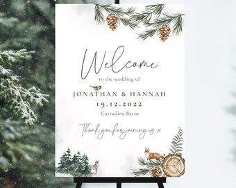 Winter Cone Wedding Sign, Christmas Welcome Sign Wedding, Winter Wedding Signs, Rustic Christmas Party Sign