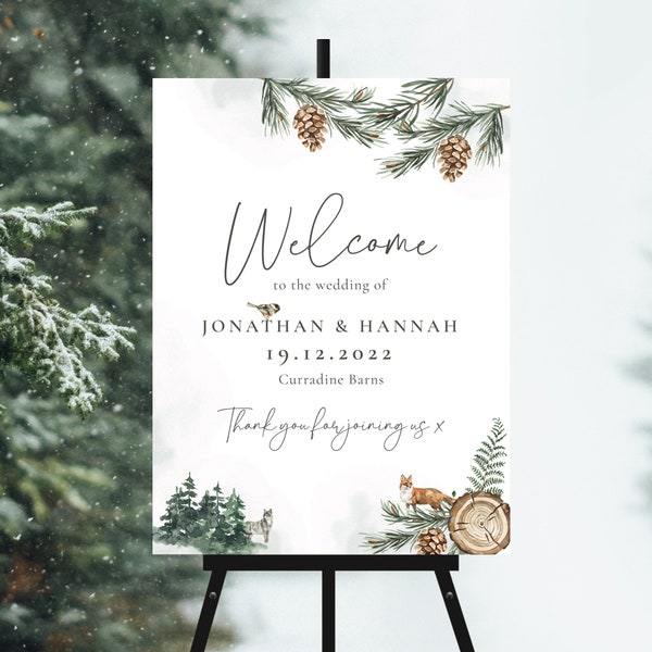 Winter Cone Wedding Sign, Christmas Welcome Sign Wedding, Winter Wedding Signs, Rustic Christmas Party Sign