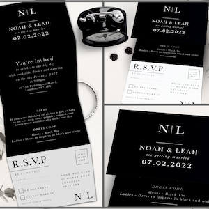 Schwarze Hochzeitseinladungen, Einfache Hochzeitseinladung, Schwarzweiße Hochzeitseinladungen, Minimalistische Hochzeitseinladung, Einladungsset