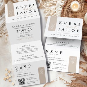 Invitaciones de boda minimalistas en tonos neutros / Invitación de boda en acordeón neutro / Papelería de boda elegante plegada / Diseño minimalista