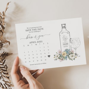 Blumenkalender Save The Date, Personalisierte Hochzeit Save The Date, Postkarte Save The Date Karten, Blau Floral