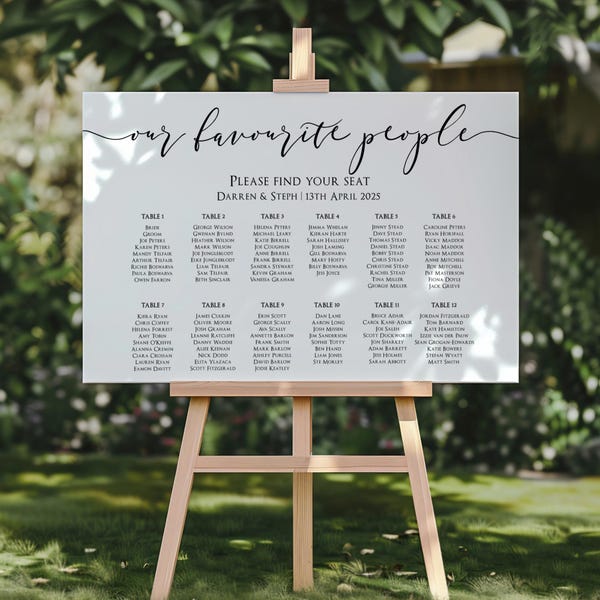 Minimalist Wedding Seating Chart Sign: Personalised Table Plan